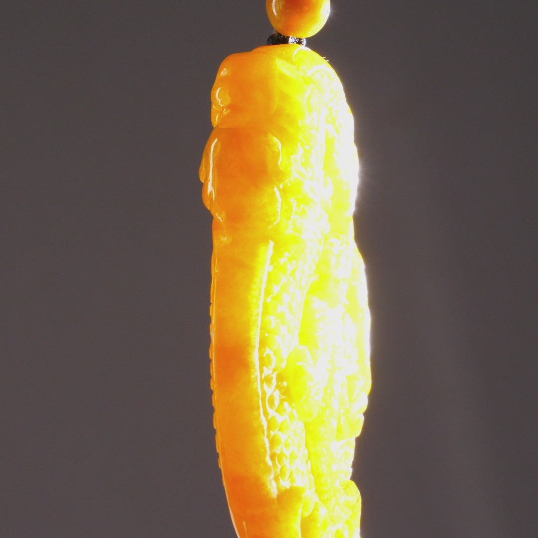 Yellow Burmese Jadeite Dragon Pendant