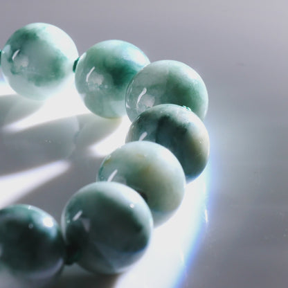 Type A Burmese Floating Flower Jadeite Bracelet, 13mm Beads