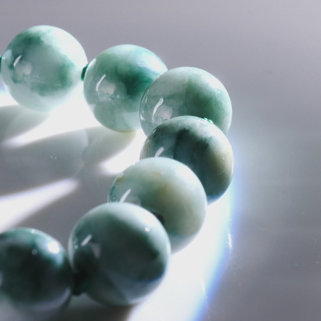 Type A Burmese Floating Flower Jadeite Bracelet, 13mm Beads