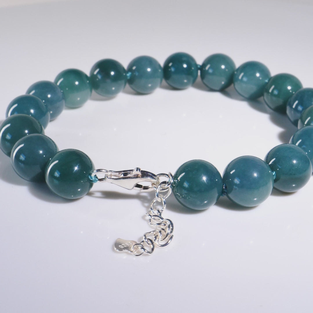 Type A Blue Jadeite 13mm Beaded Bracelet