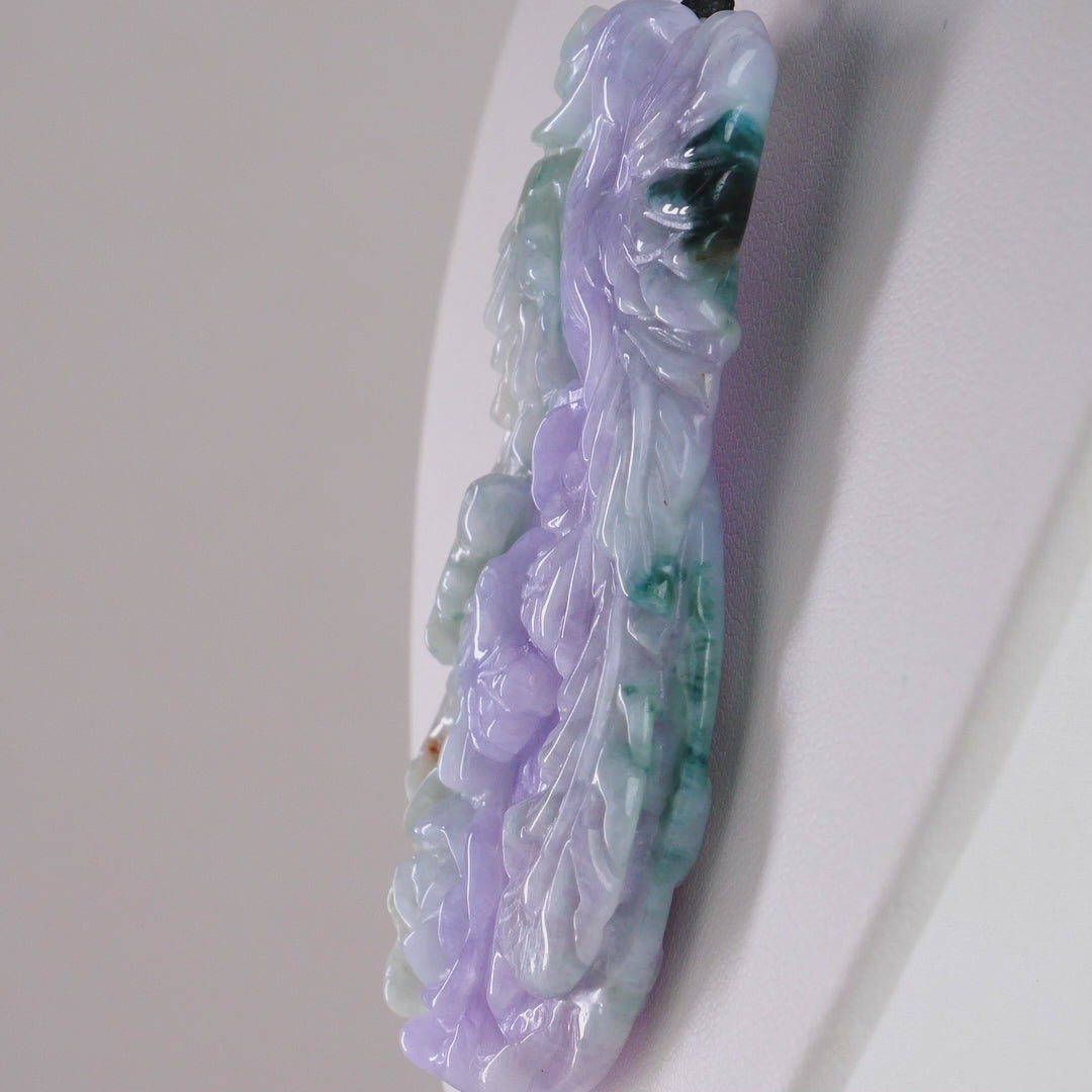 DHJ Lavender and Aqua Jadeite Phoenix and Lotus Double Sided Necklace