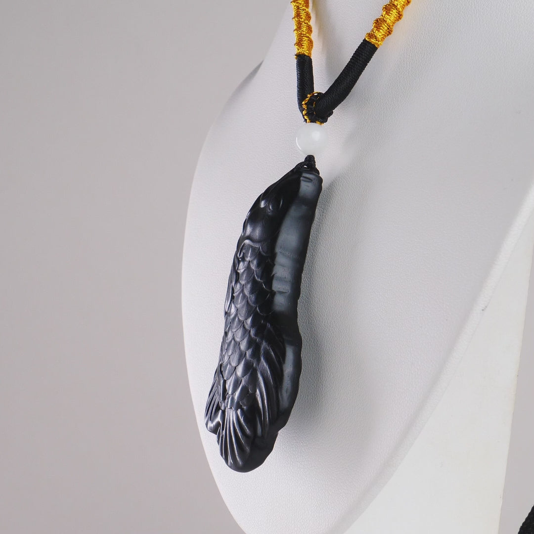 DHJ Black Mutton Fat Jade Landscape Fish Carving